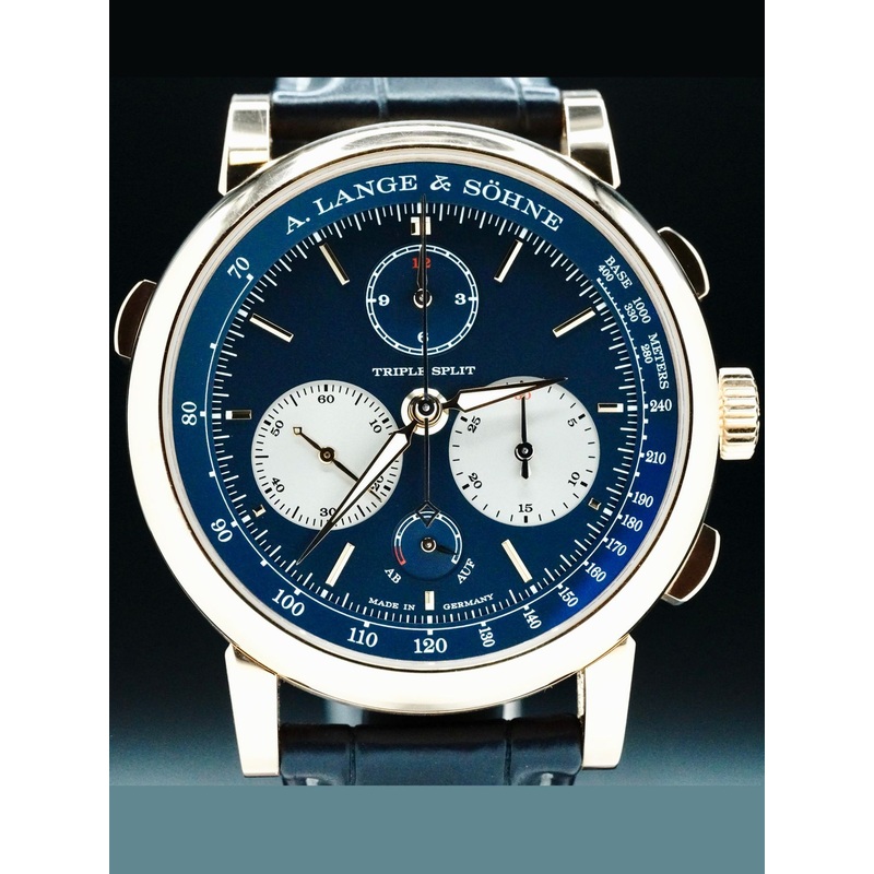 A. Lange and Sohne LSLS4244AK Saxonia Triple Split Pink Rose Gold 43.2mm Blue Dial