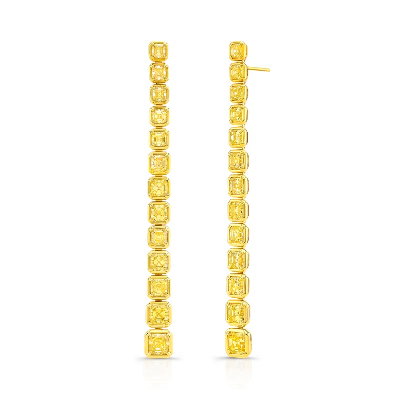 Asscher Cut Yellow Diamond Drop Earrings in Yellow Gold – Rahaminov Diamonds
