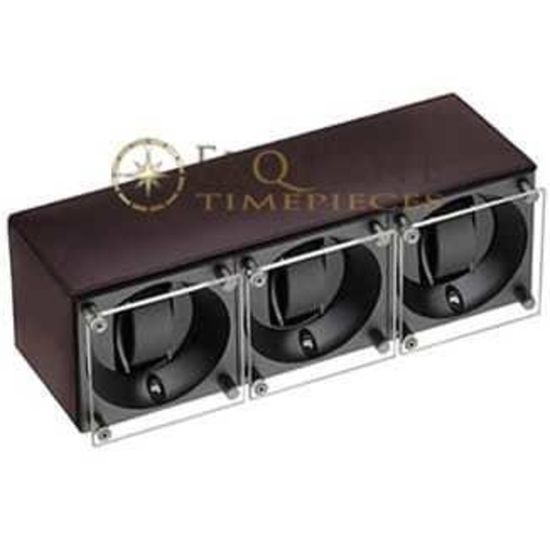 Swiss Kubik Watch Winder Triple – Dark Brown Calf Leather – Window Protect Sk03.cv004-wp