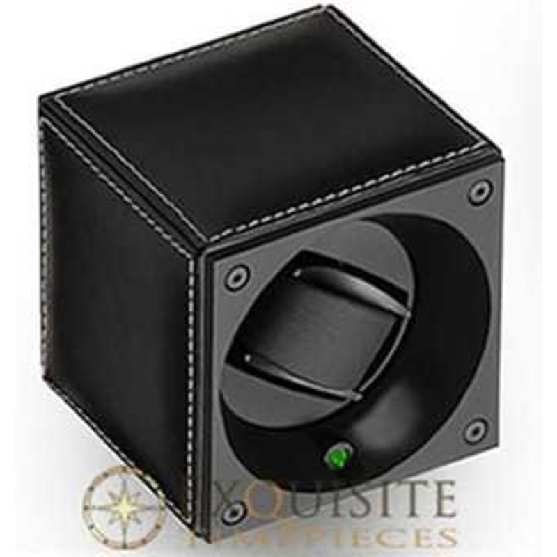 Swiss Kubik Watch Winder Single – Black Calf Leather With White Stitches Sk01.cv001