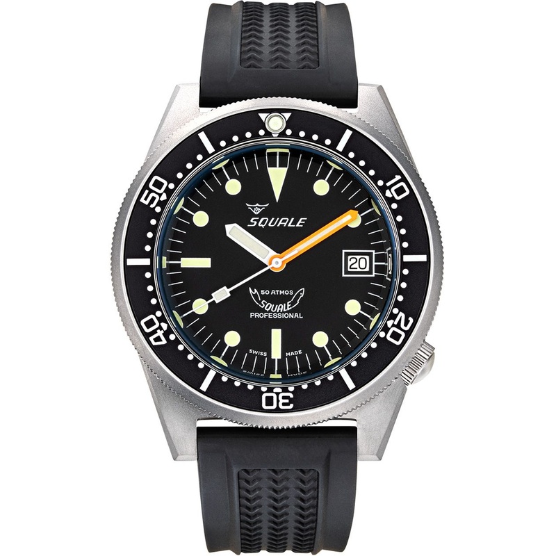 Squale 1521 Black Blasted Steel black on Strap 1521BKBL.VO