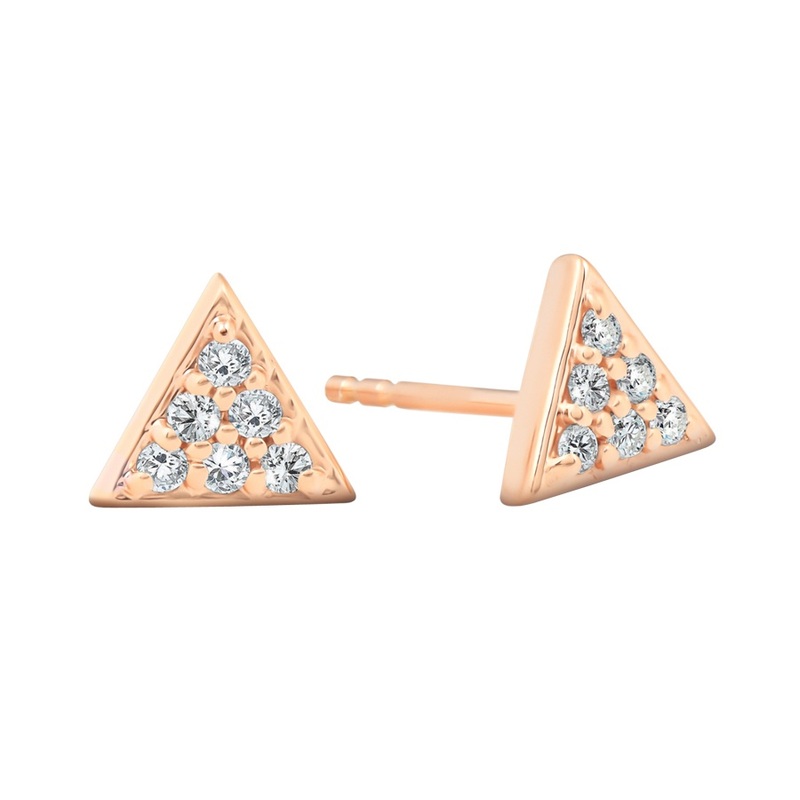 New Diamond Pave Triangle Stud Earrings, 0.12 Carat on 14k Rose Gold