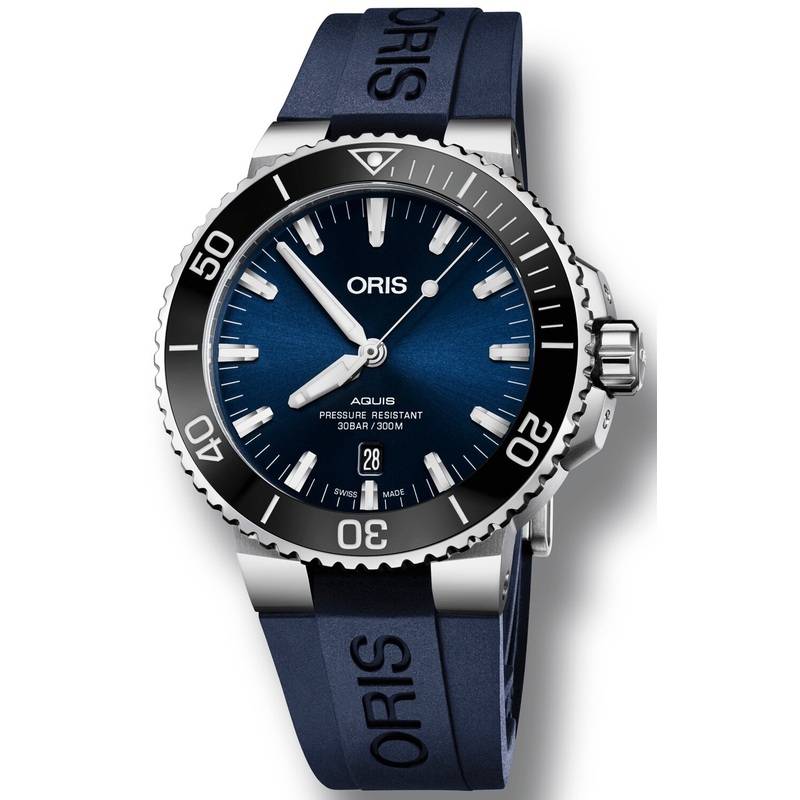 Oris Aquis Date Blue Dial on Blue Rubber Strap 01 733 7730 4135-07 4 24 65EB