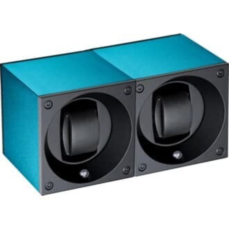 SwissKubik Watch Winder Duo Blue Aluminium with Window Protect