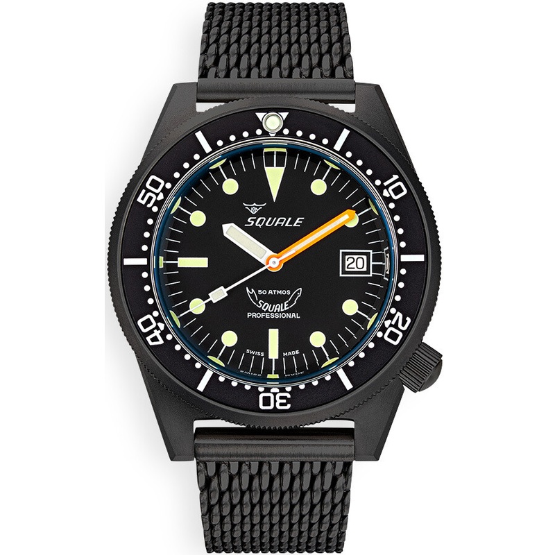 Squale 1521 Classic Black PVD on Steel Mesh