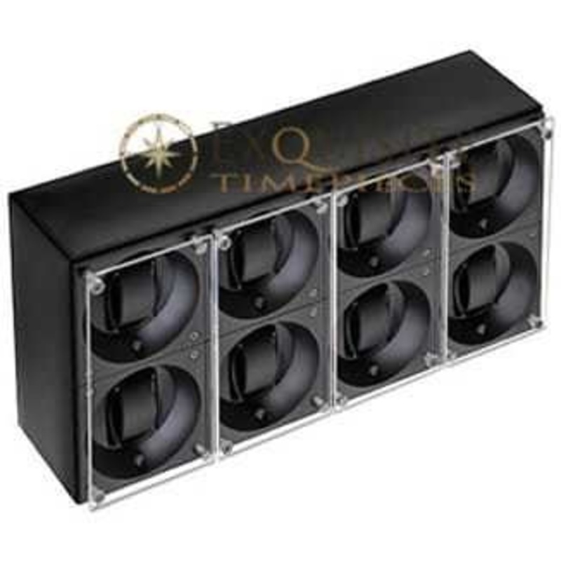 Swiss Kubik 8 Winders – Black Calf Leather With White Stitches – Window Protect Sk08.cv001-wp