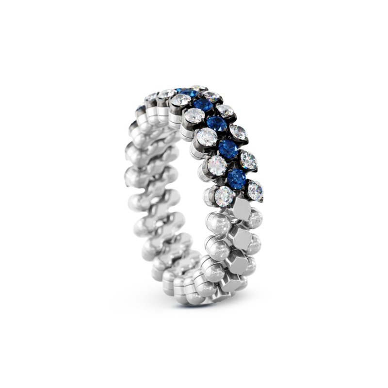 Brevetto 3-row Multi Size Ring in White and Black Gold with Sapphires – Serafino Consoli Jewelry