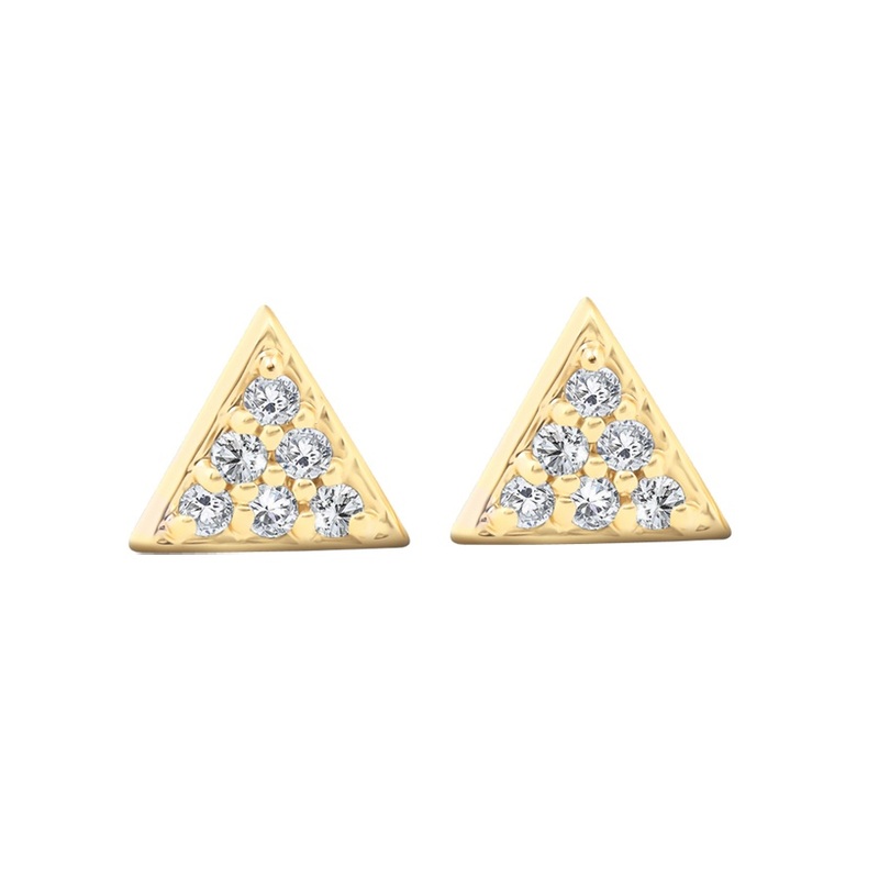 Diamond Triangle Earrings  Set on 14k Yellow Gold for Sale