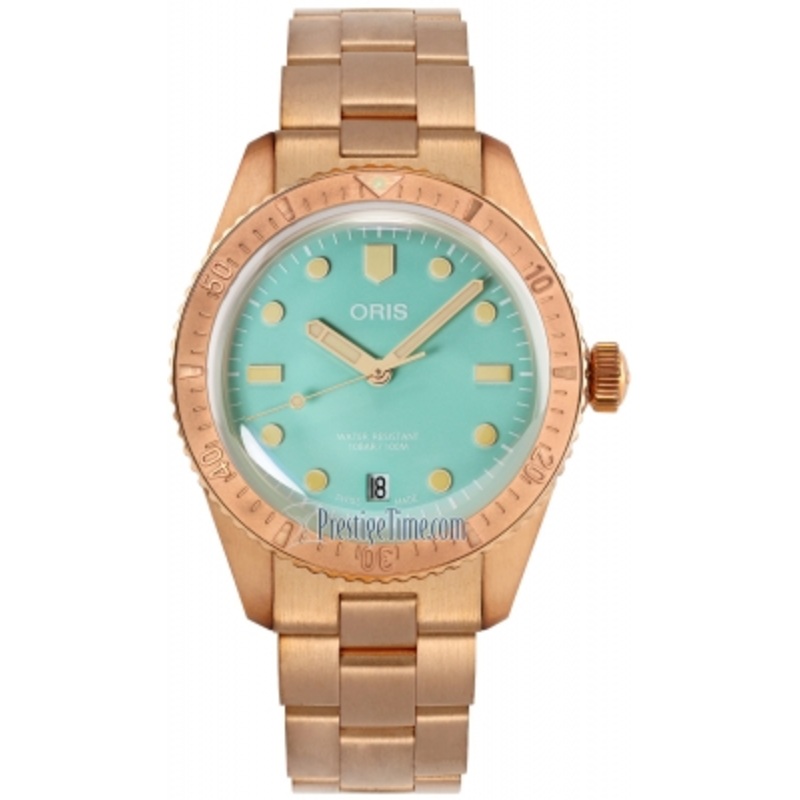 01 733 7771 3157-07 8 19 15 Cotton Candy Green Oris Divers Sixty Five 38mm Midsize Watch