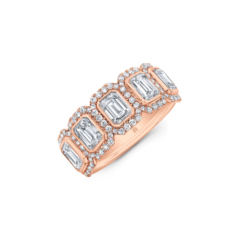 Emerald Cut Diamond Halo Band in Pink Gold – Rahaminov Diamonds