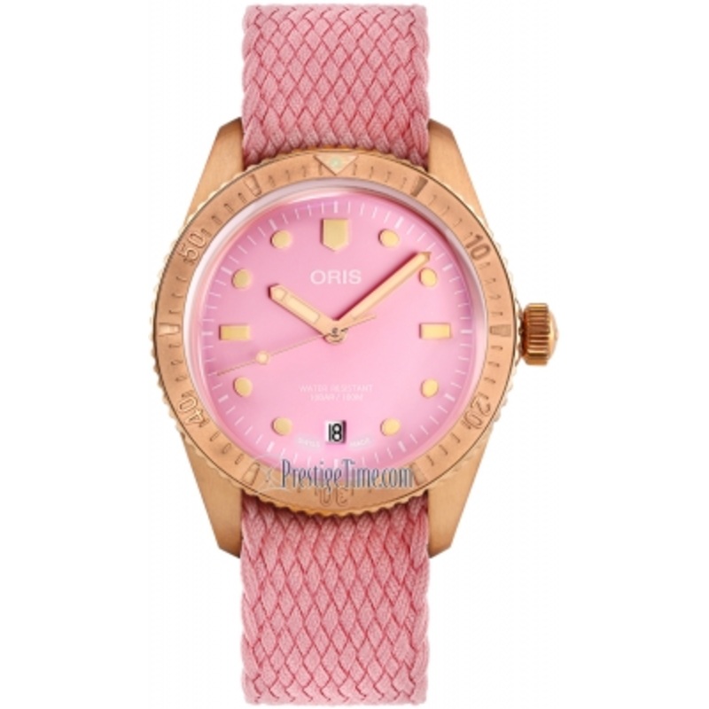 01 733 7771 3158-07 3 19 04BRS Lipstick Pink Oris Divers Sixty Five 38mm Midsize Watch