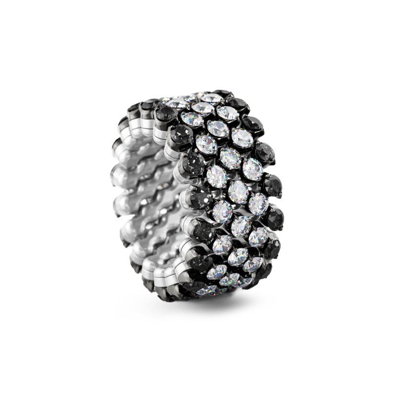 Brevetto 5-row Multi Size Ring in White and Black Gold with Black Diamonds – Serafino Consoli Jewelry