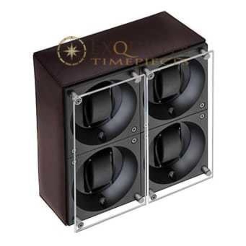Swiss Kubik Watch Winder Quadruple – Dark Brown Calf Leather – Window Protect Sk04.cv004-wp