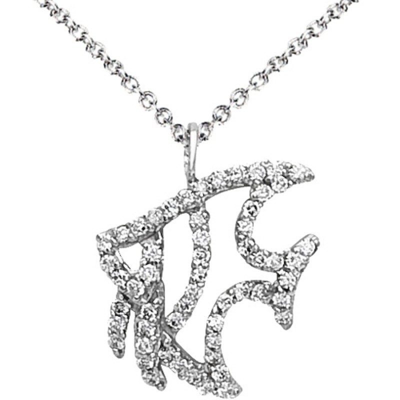 White Gold Diamond Fish Pendant & Chain Necklace