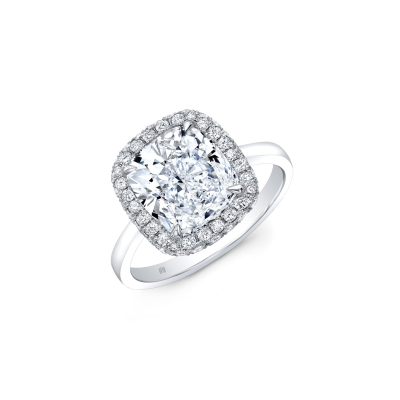Cushion cut Diamond Halo Solitaire in Platinum – Rahaminov Diamonds