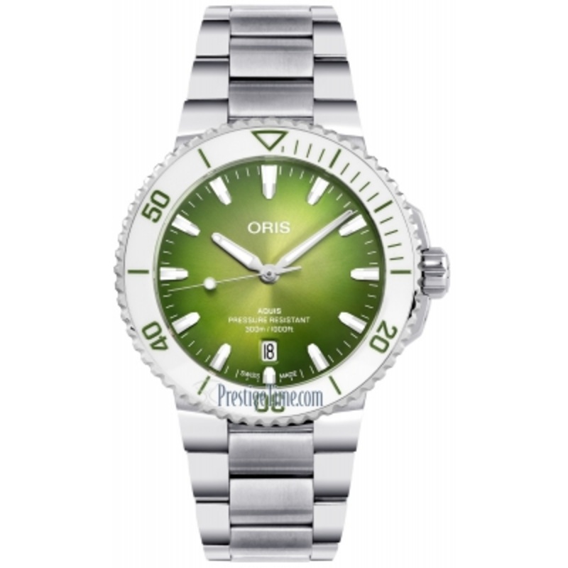 01 733 7787 4137-07 8 22 04PEB Taste of Summer Watermelon Green Oris Aquis Date 41.5mm Mens Watch
