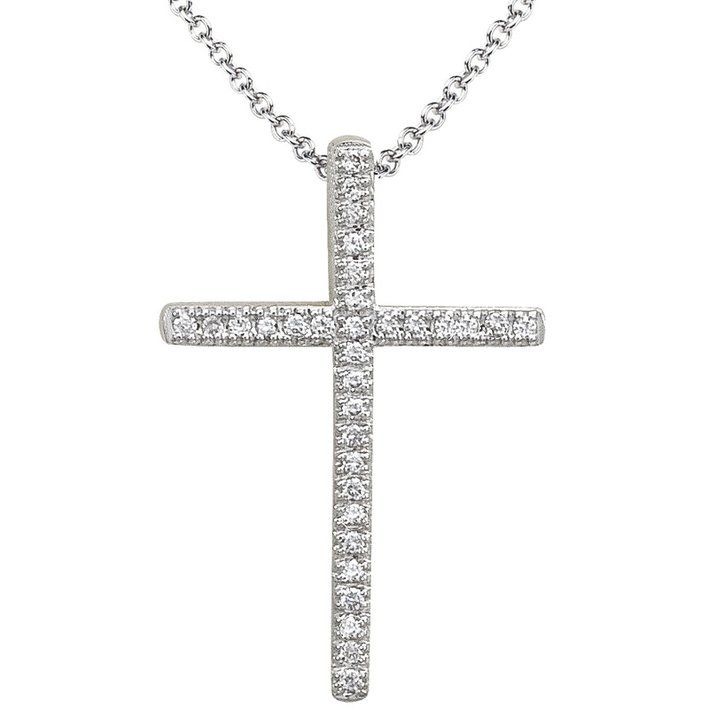 White Gold Diamond Cross Pendant Necklace for Women on Sale