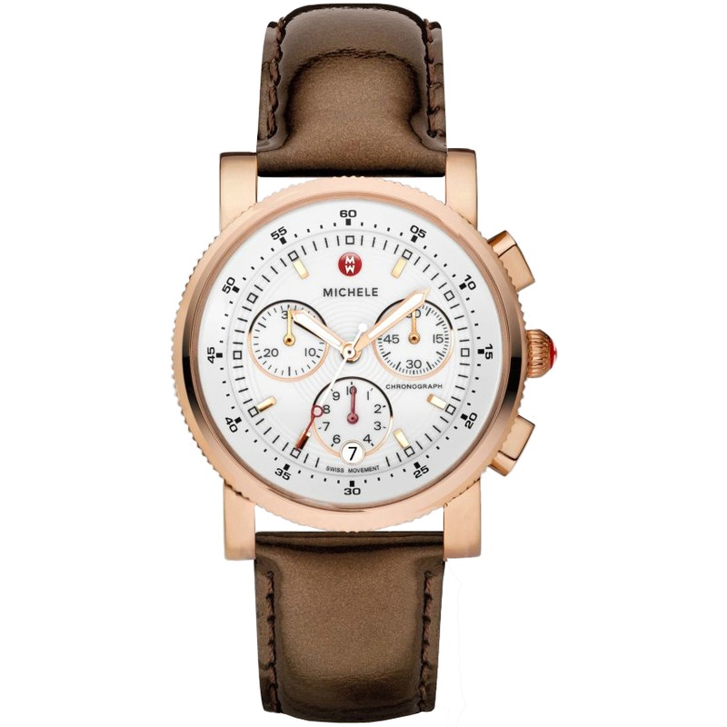 MWW01C000067 Michele Sport Sail Dress Watch Rose Gold Tone Case & Brown Patent Leather Strapv Swiss Made Chrono Quartz Movement