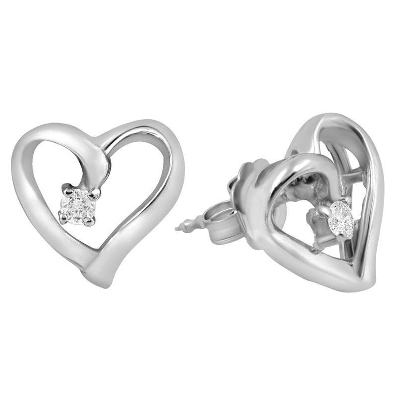 Buy Diamond Heart Earrings, .05 Carat on 14k White gold for Sale