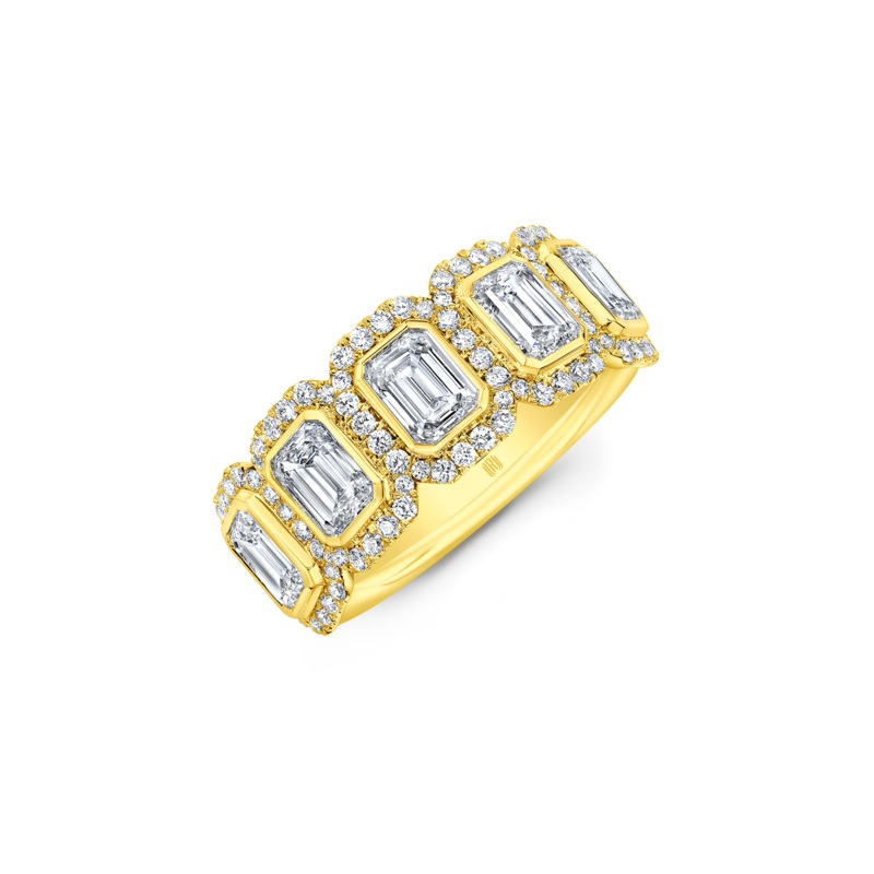 Emerald Cut Diamond Halo Band in Yellow Gold – Rahaminov Diamonds