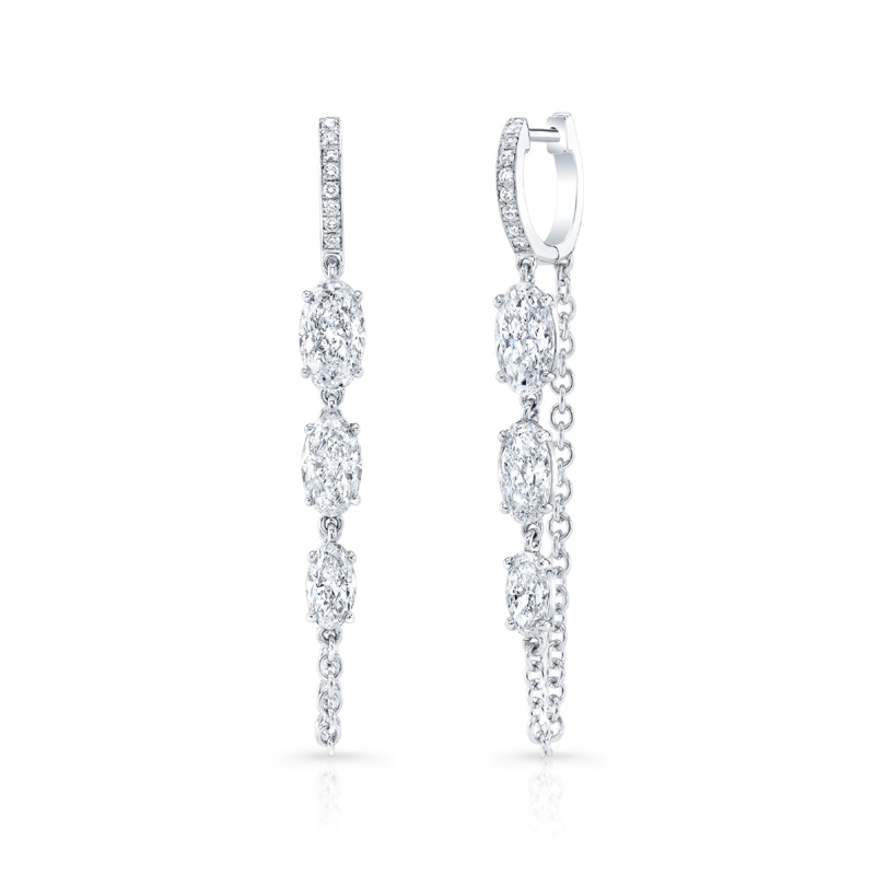 Oval Cut Diamond Chain Earrings in White Gold – Rahaminov Diamonds
