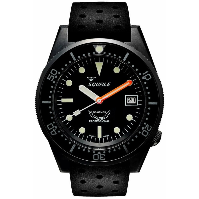 Squale 1521 Classic Black PVD on Rubber Strap