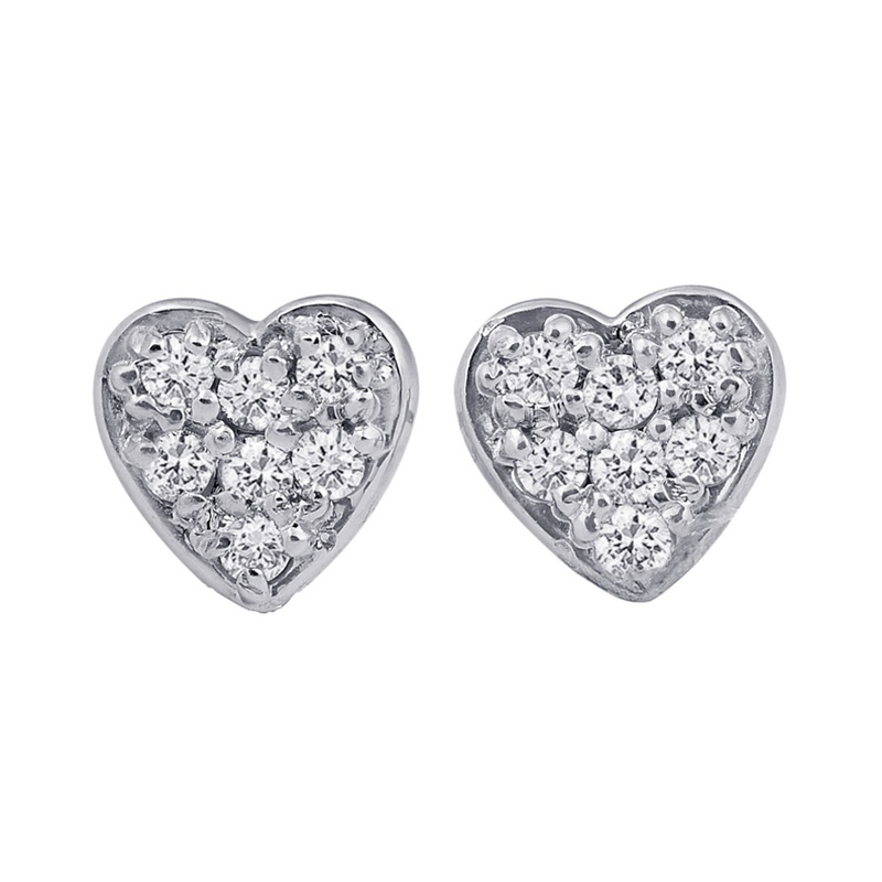 Diamond Pave Heart Earrings, 0.14 Carat on 14k White Gold