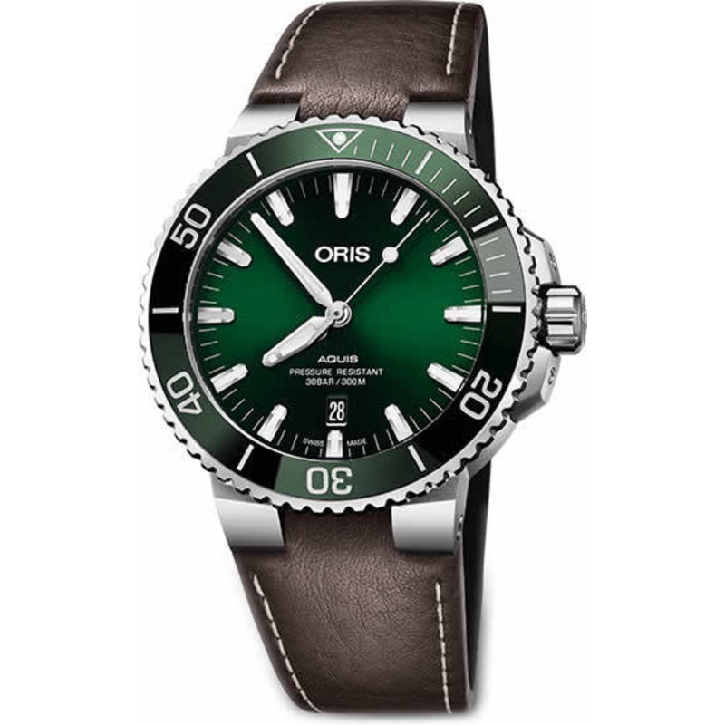 Oris Aquis Date Green Dial on Leather Strap 01 733 7730 4157-07 5 24 10EB