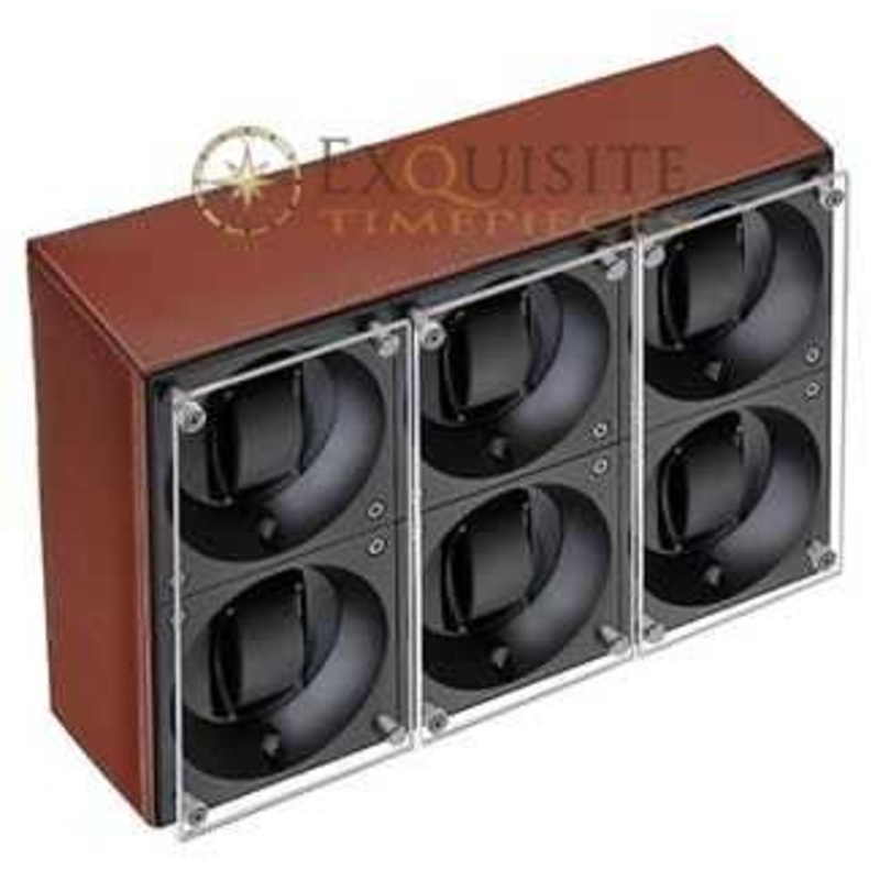 Swiss Kubik Watch Winder Sextuple – Natural Calf Leather With White Stitches – Window Protect Sk06.cv002-wp