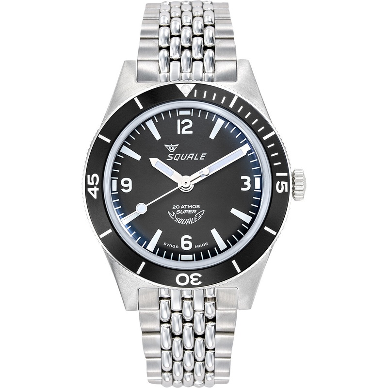 Squale Super-Squale Black Arabic Numerals on Bracelet