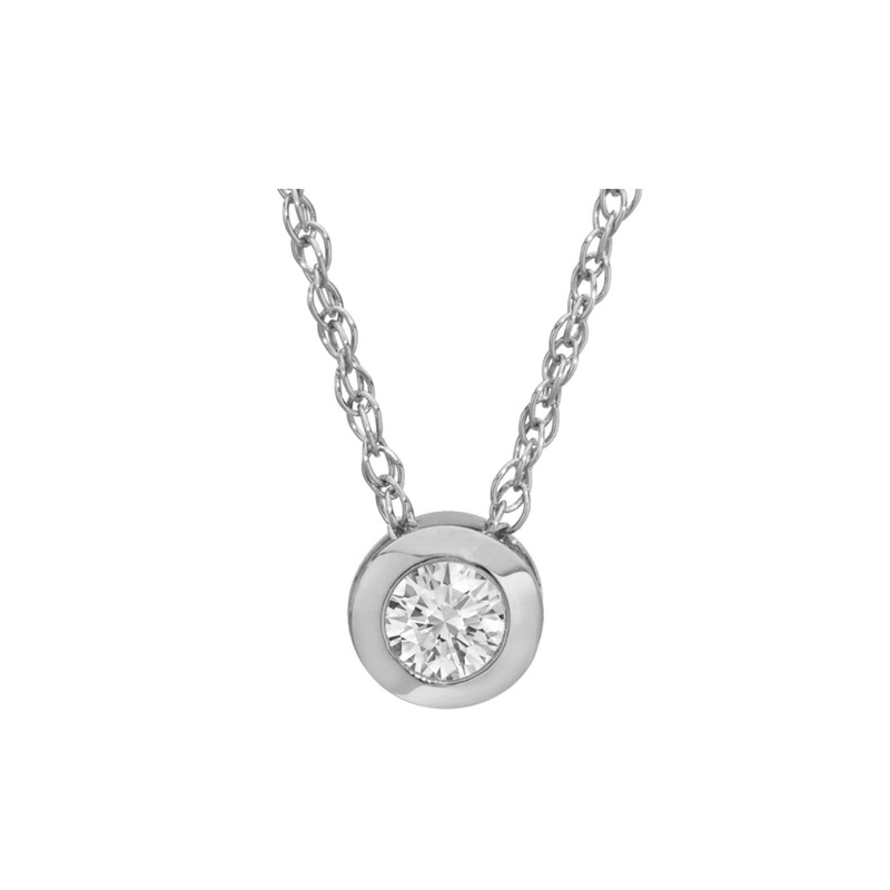 Diamond Solitaire Bezel Pendant, 0.22 Carat on 14k White Gold