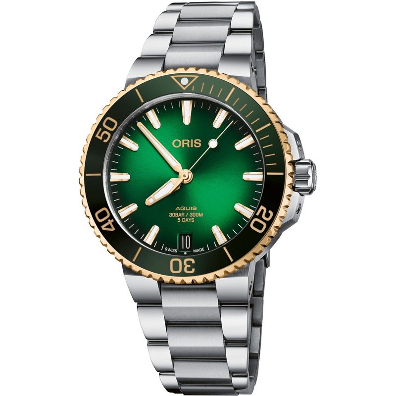Oris Aquis Date Calibre 400 Bi-Color Green Dial on Bracelet