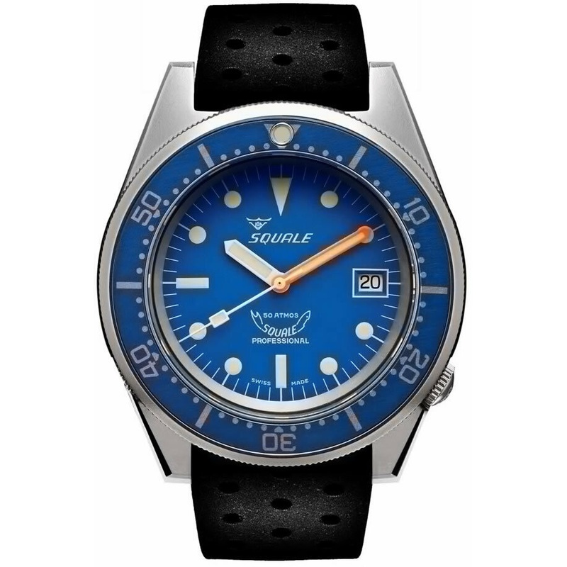 Squale 1521 Classic Blue Sand Blasted on Rubber Strap