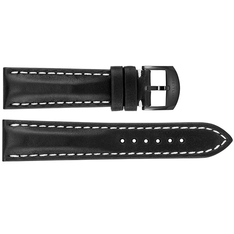 Breitling 21mm Inlet Black Leather OEM Watch Strap 493X