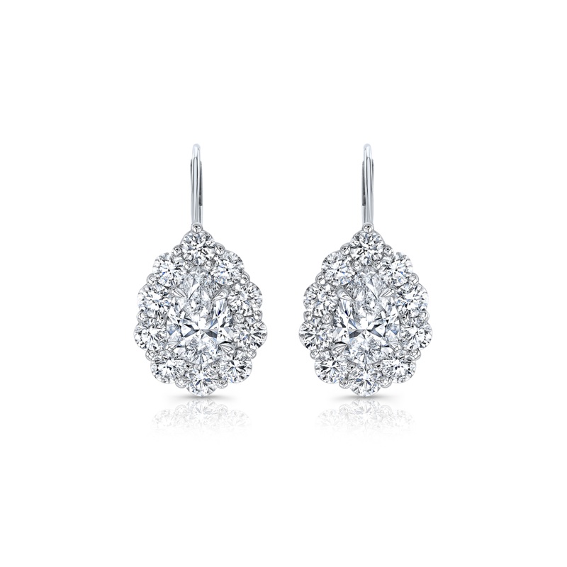 Pear cut Diamond Cluster Ear Pendants in White Gold – Rahaminov Diamonds