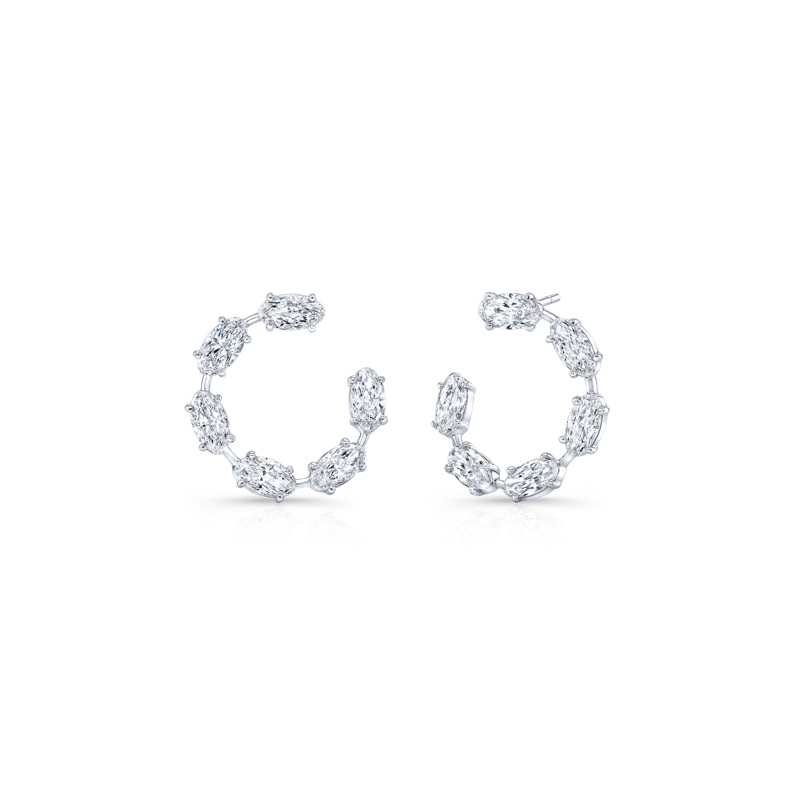 Moval Cut Diamond Hoops in White Gold – Rahaminov Diamonds