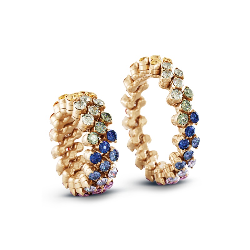 Brevetto 3-row Multi Size Ring in Pink Gold with Rainbow Sapphires – Serafino Consoli Jewelry