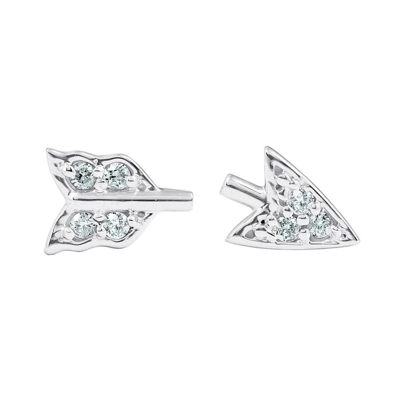 Diamond Broken Arrow Earrings, 0.07 Carat on 14k White Gold for Sale