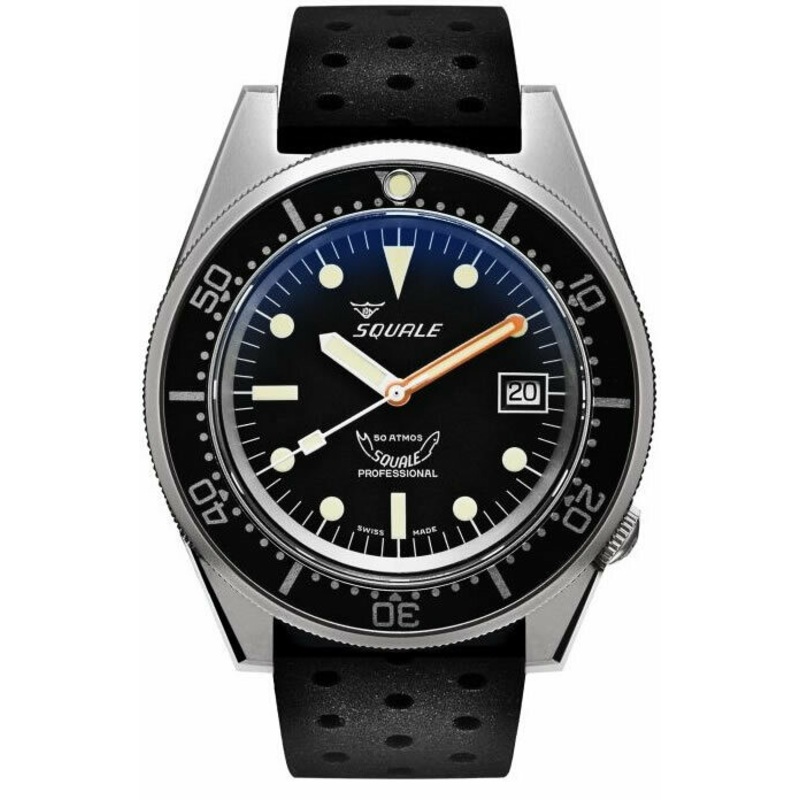Squale 1521 Classic Black Sand Blasted on Rubber Strap