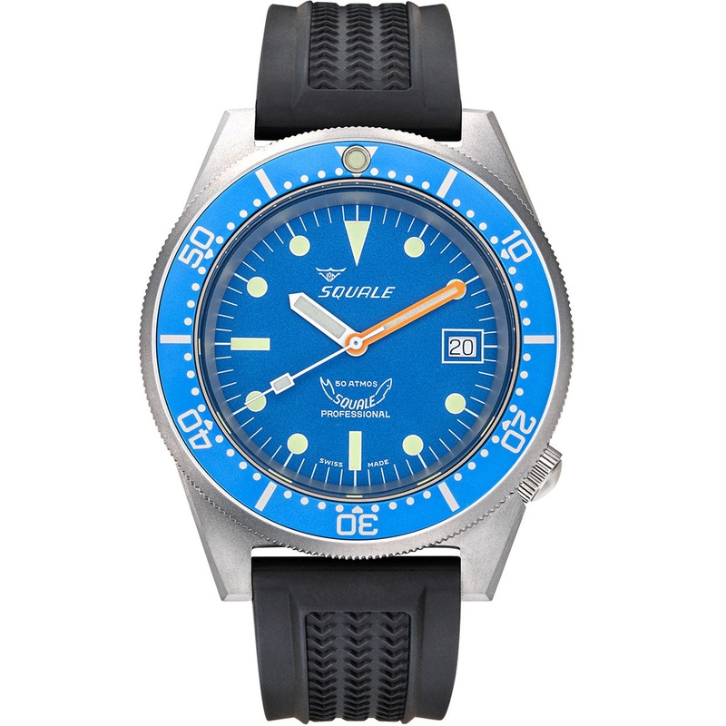 Squale 1521 Blue Blasted Steel Blue on Strap 1521BLUEBL.VO