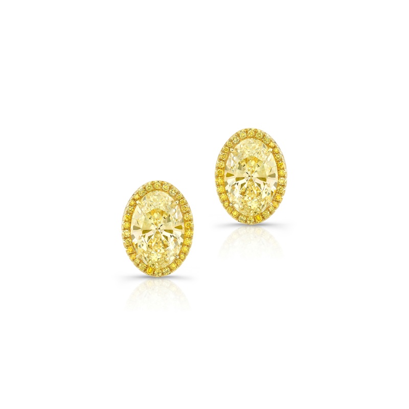 Oval Cut Yellow Diamond Halo Studs in Yellow Gold – Rahaminov Diamonds