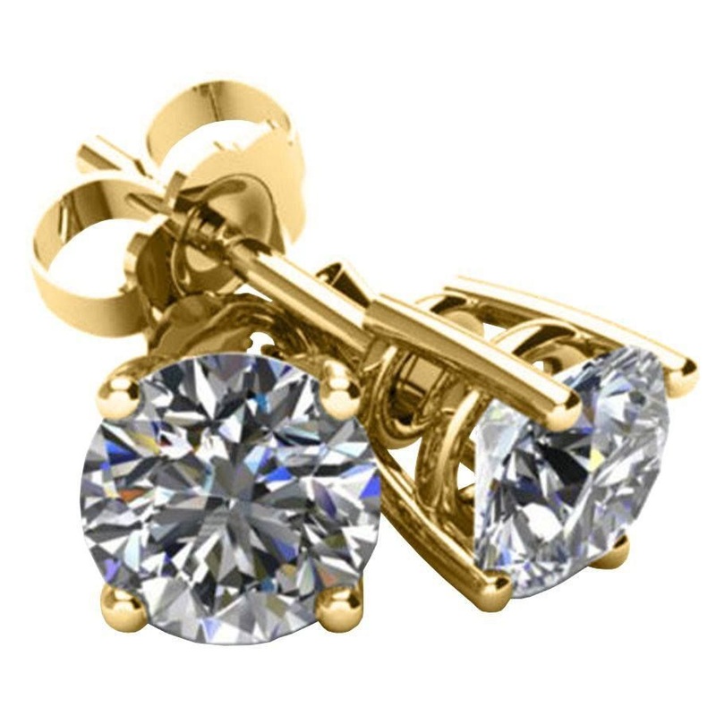 Shop Round Diamond Stud Basket Earrings, 0.25 Carat on 14k Yellow Gold