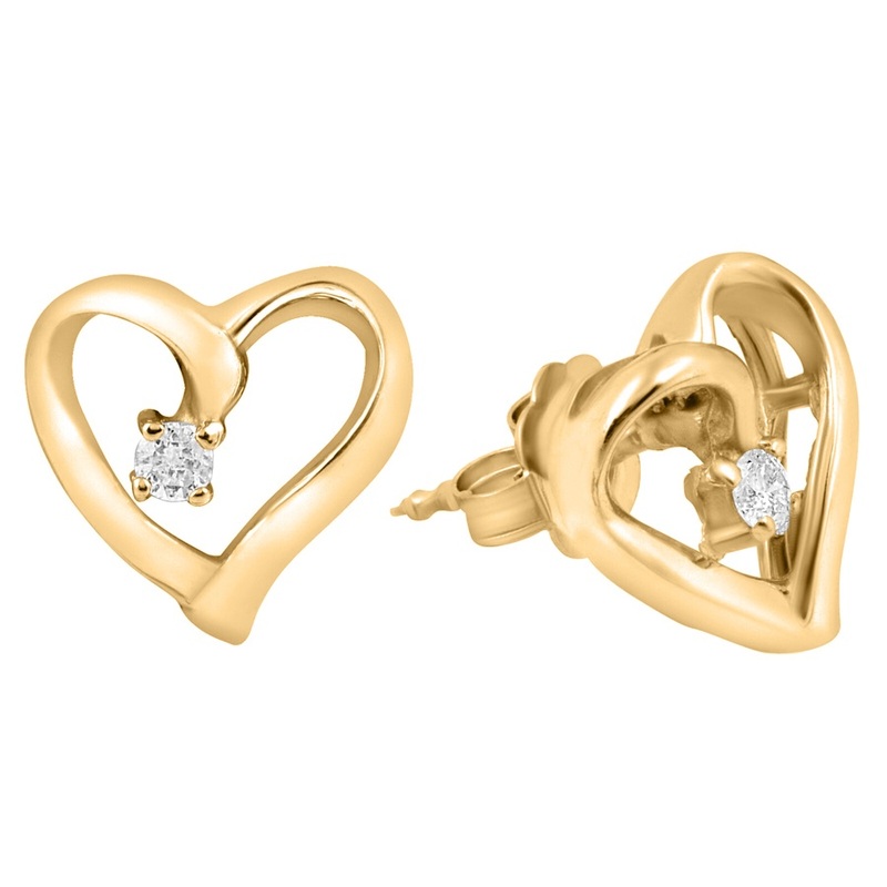 Buy Diamond Heart Earrings, .05 Carat on 14k Yellow gold on Sale
