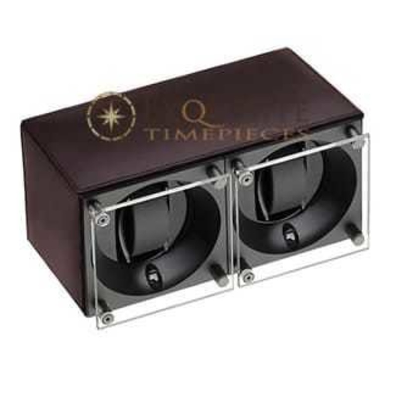 Swiss Kubik Watch Winder Double – Dark Brown Calf Leather – Window Protect Sk02.cv004-wp