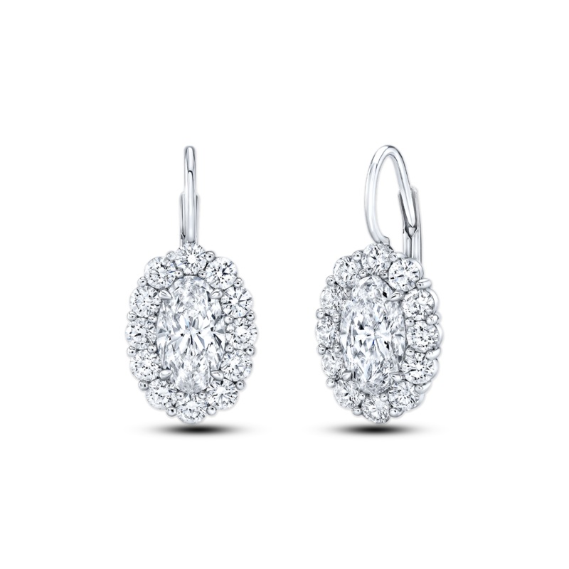 Moval cut Diamond Cluster Ear Pendants in White Gold – Rahaminov Diamonds