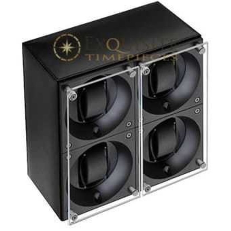 Swiss Kubik Watch Winder Quadruple – Black Calf Leather – Window Protect Sk04.cv005-wp