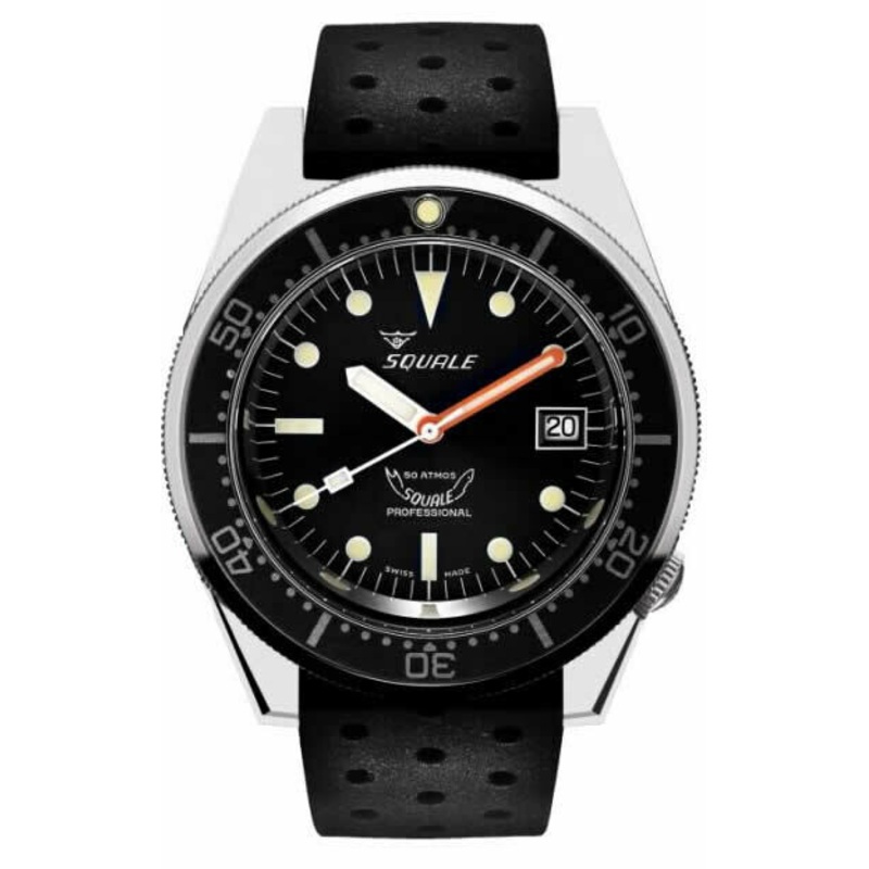 Squale 1521 Classic Black on Rubber Strap