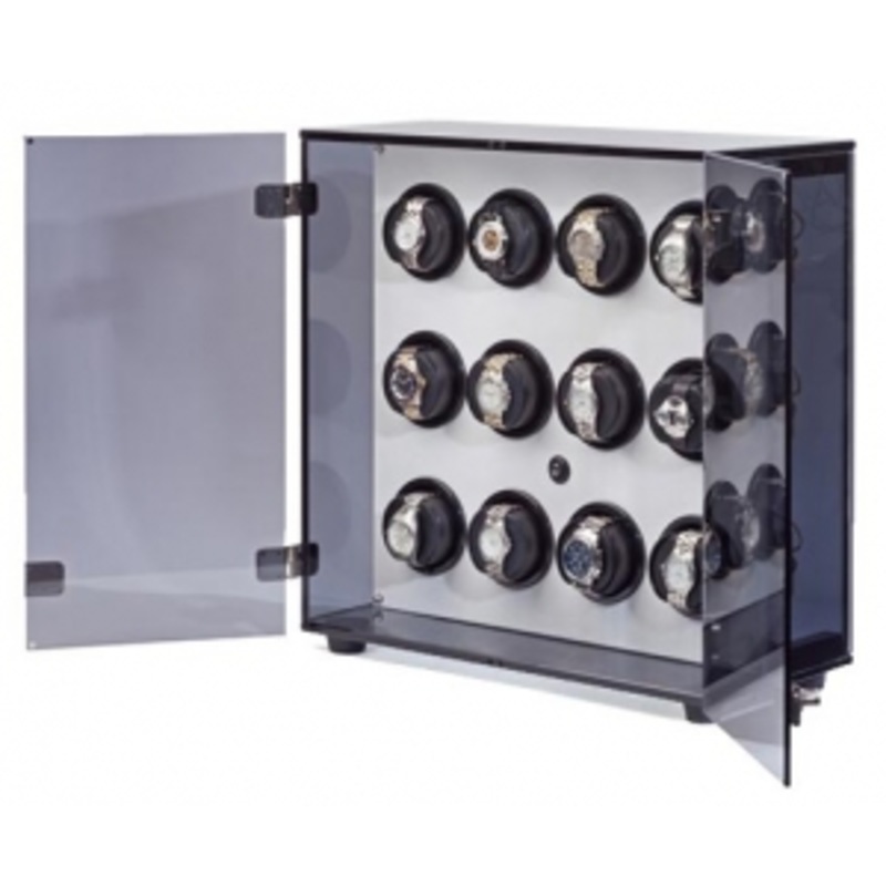 w60143 Orbita Winders & Cases Milano Series 12 Rotorwind – Glass & White Leatherette