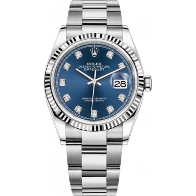 126234 Blue Diamond Oyster Rolex Datejust 36mm Stainless Steel Midsize Watch