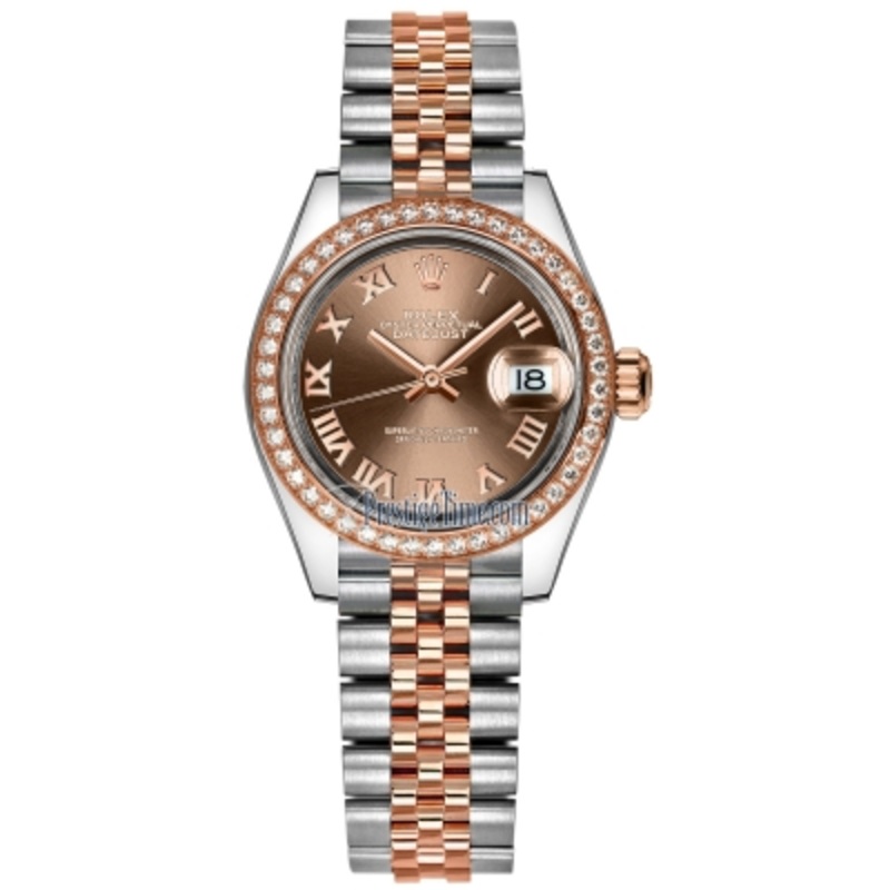 279381RBR Chocolate Roman Jubilee Rolex Lady Datejust 28mm Stainless Steel and Everose Gold Ladies Watch